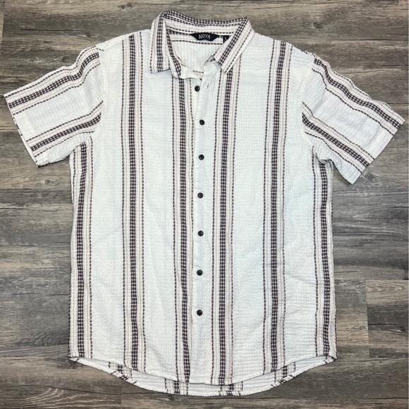 Other - Textured Waffle Stripe Button Down Men's Large Neutral Retro Coastal GrandpaCore